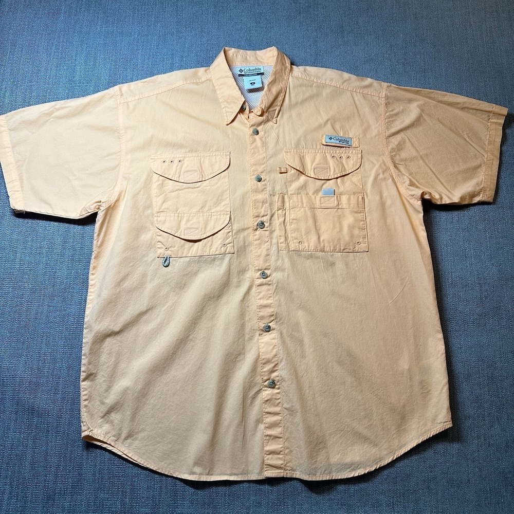 Columbia PFG Men's M Medium Orange Short Sleeve Button Up Outdoor Hiking